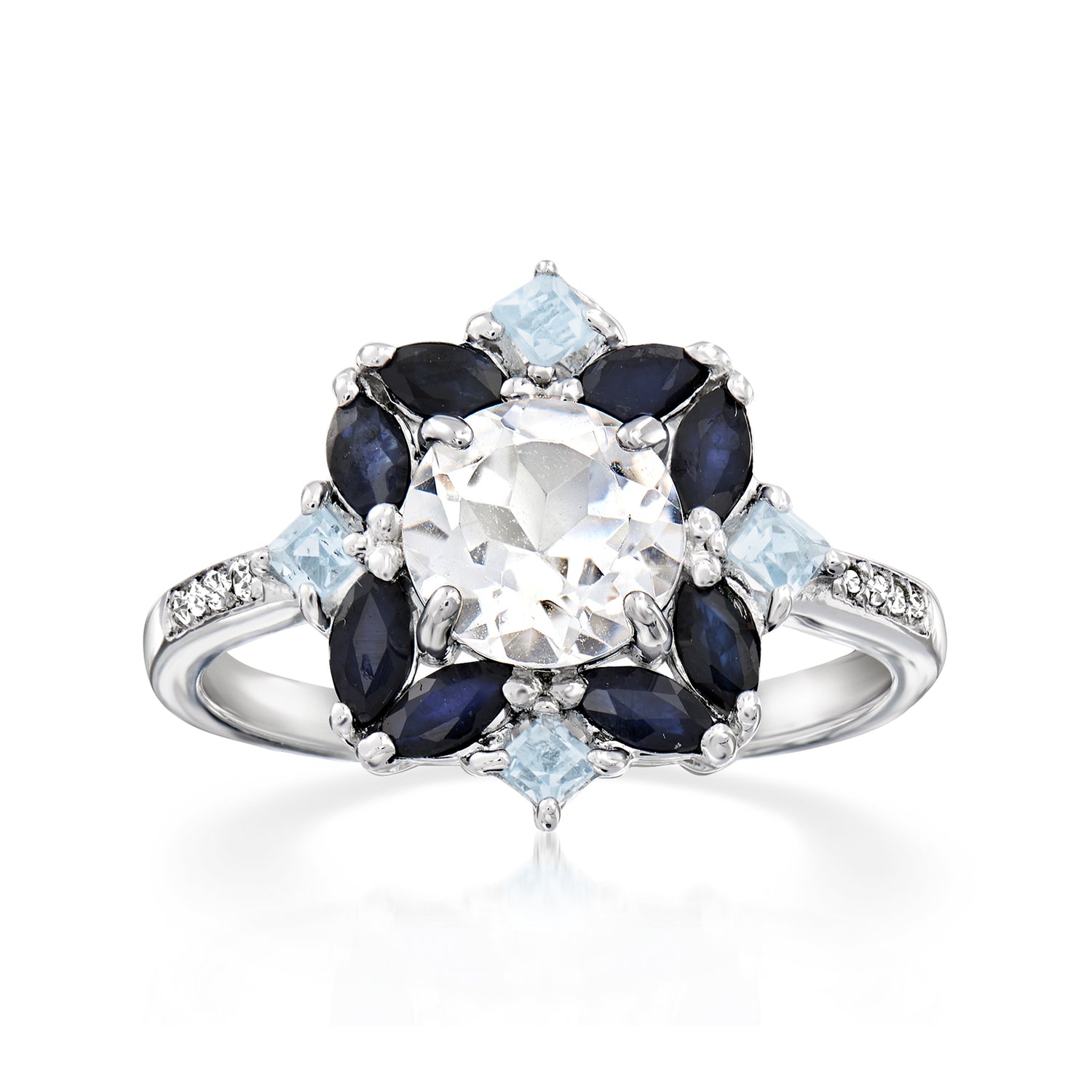 1.78 ct. t.w. White and Sky Blue Topaz Ring with .80 ct. t.w. Sapphires in Sterling Silver