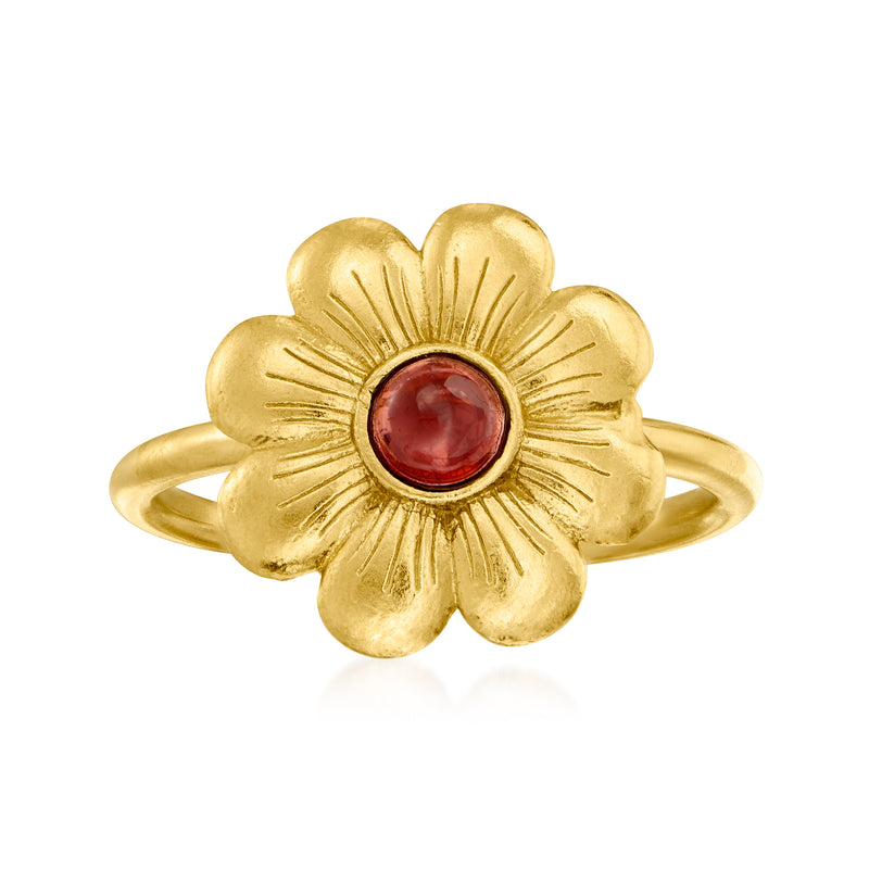 18kt gold-over-sterling flower ring with a red garnet center