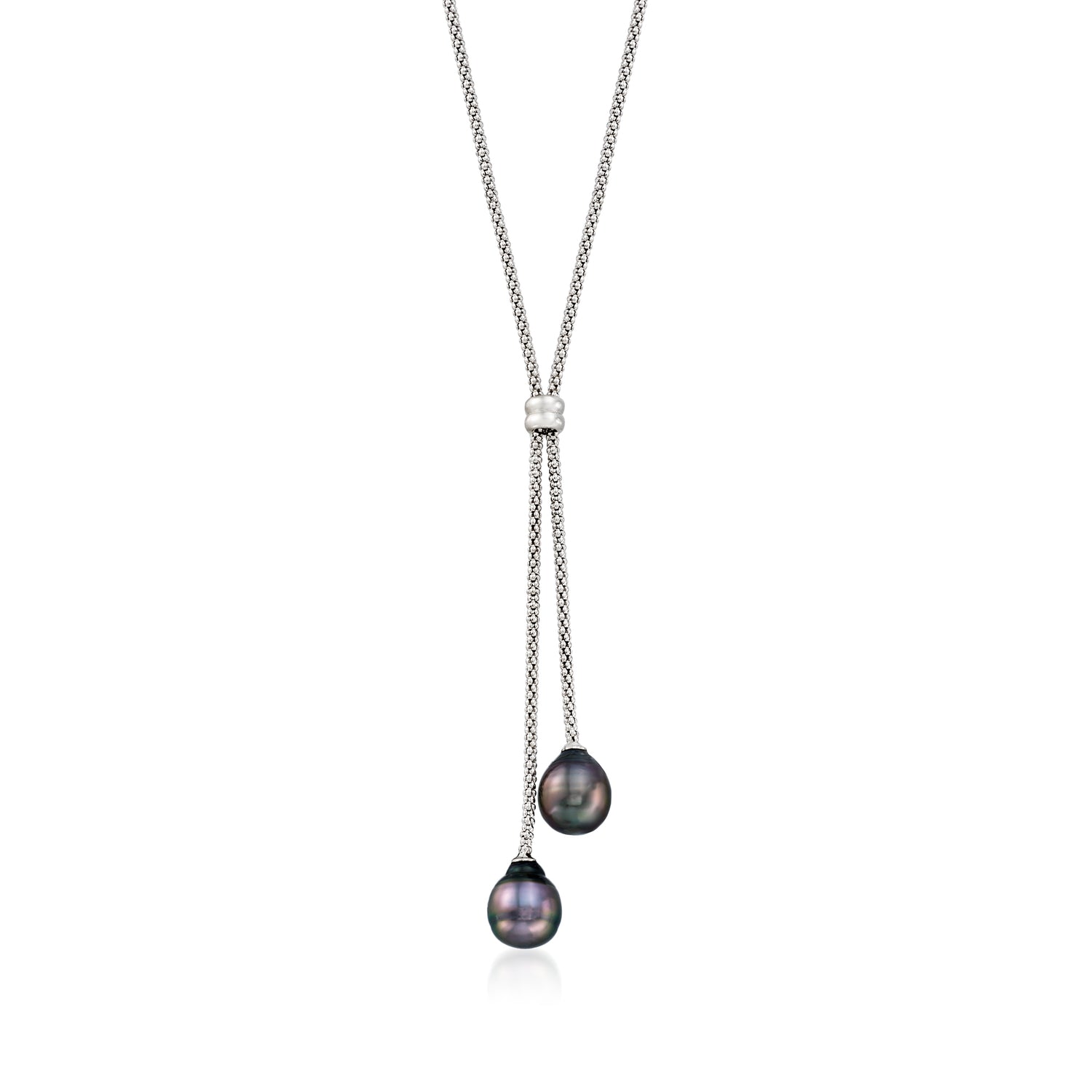 9-10mm Black Cultured Tahitian Pearl Y-Necklace in Sterling Silver
