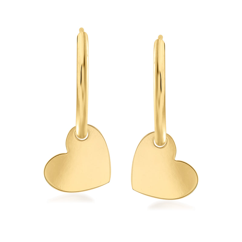 14kt yellow gold hoop earrings with removable heart charms