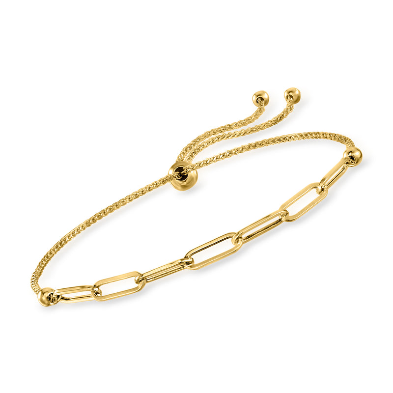 14kt yellow gold paper clip link bolo bracelet with adjustable chain and clasp