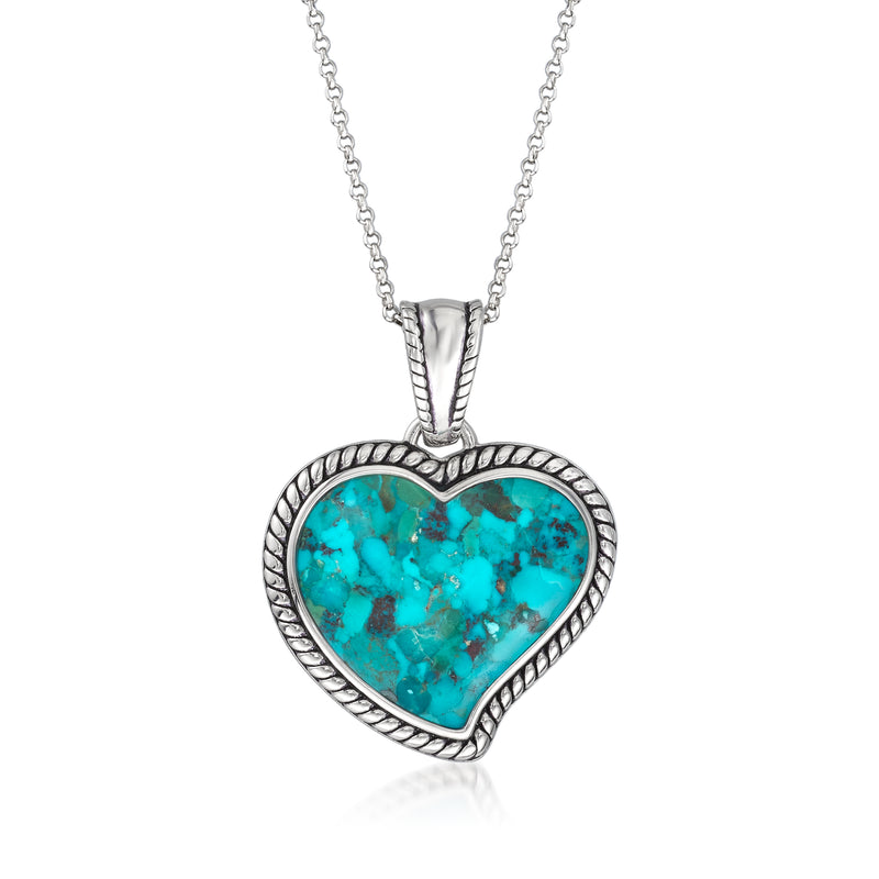 Sterling silver heart pendant necklace with turquoise stone center