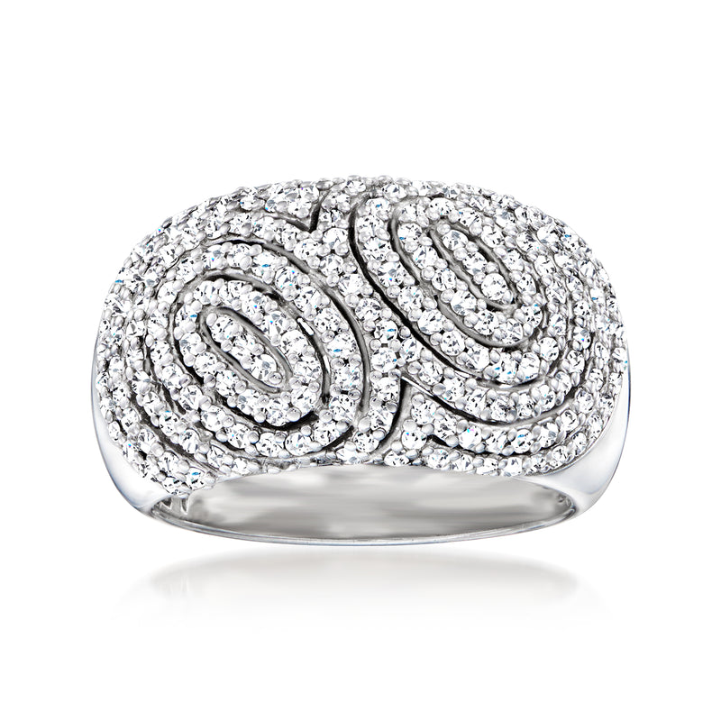 Diamond swirl ring in 14kt white gold with pave-set stones, domed top