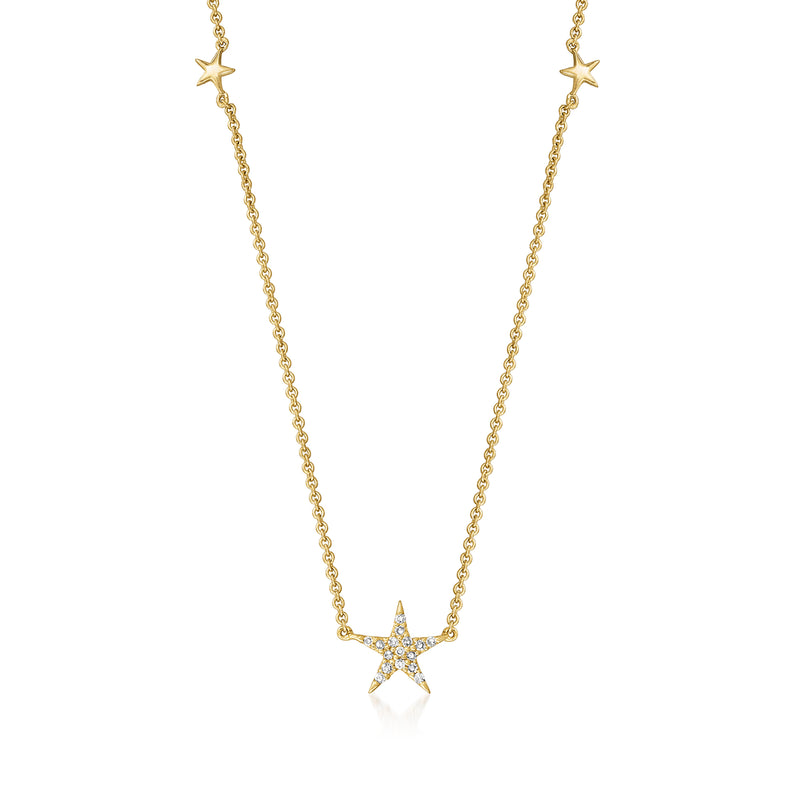 14kt yellow gold star necklace with diamond-accented star pendant and small star charms