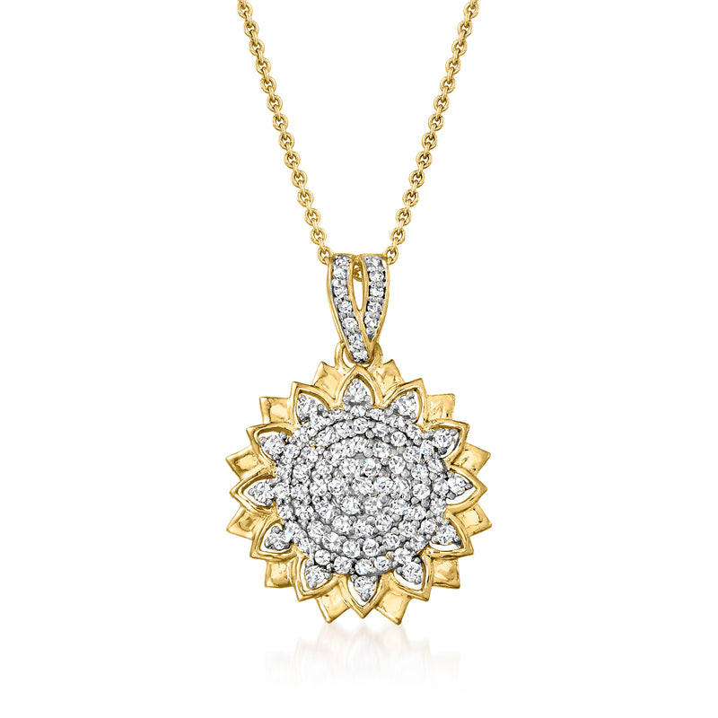 Diamond flower pendant necklace in 18kt gold over sterling silver