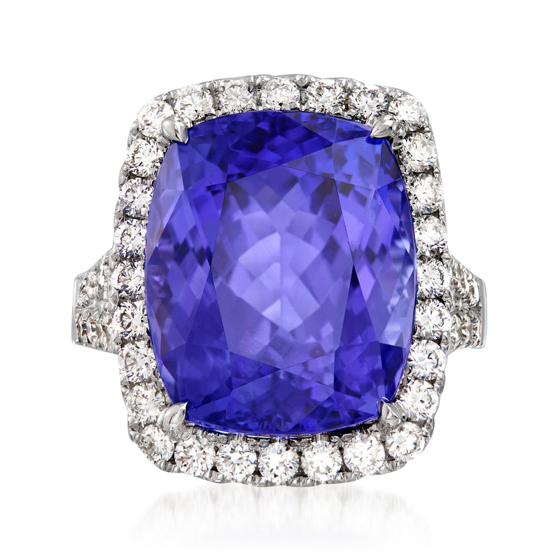 18k white gold tanzanite and diamond ring, oval tanzanite center with halo