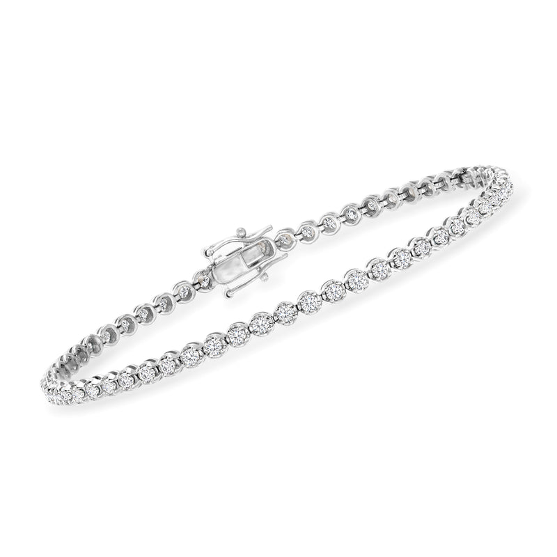 Sterling silver diamond tennis bracelet with round prong-set stones and box clasp