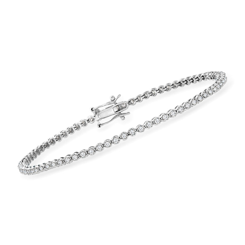 Sterling silver diamond tennis bracelet with round stones and box clasp