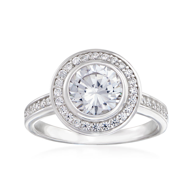 Sterling silver CZ halo ring with round center stone and sparkling side accents