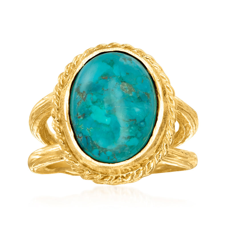 Oval turquoise cabochon ring with 18kt gold over sterling setting