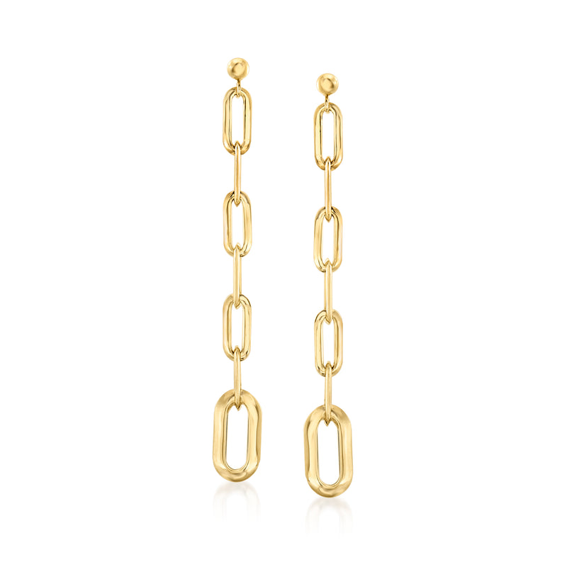 14kt yellow gold paper clip drop earrings, linked oval chain drop