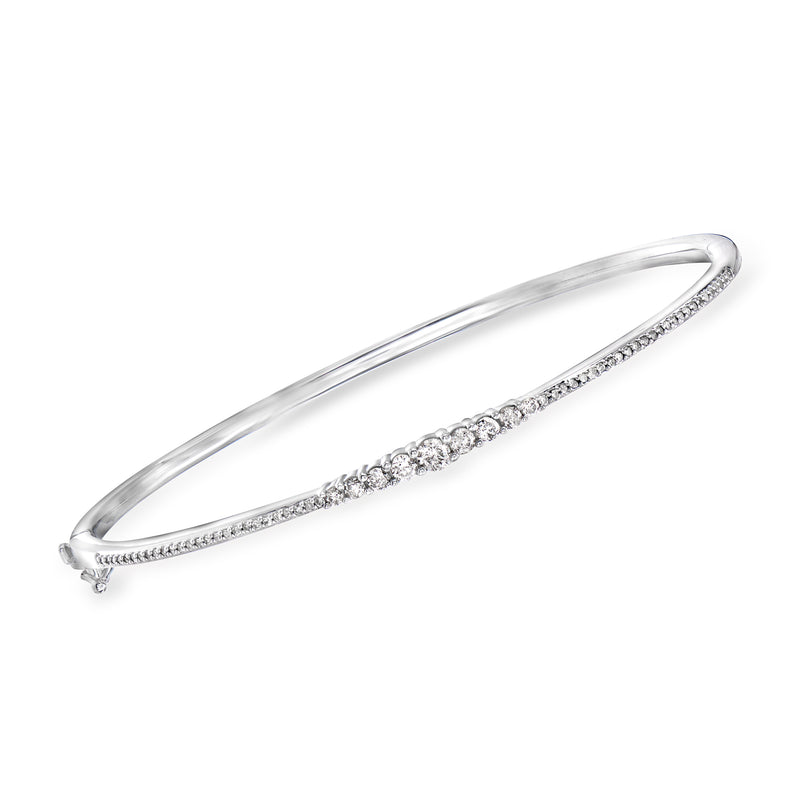 Sterling silver graduated diamond bangle bracelet with pavé-set center stones