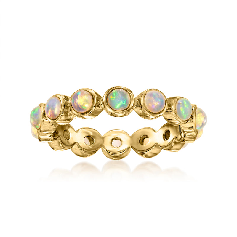 18kt gold over sterling eternity band with opal-like round stones and scalloped bezel links