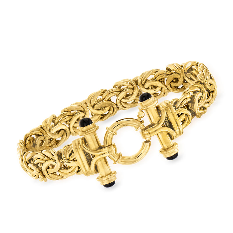 Gold over sterling Byzantine bracelet with black onyx links and toggle clasp