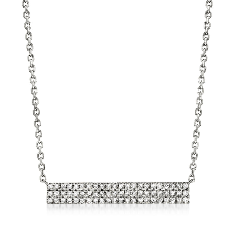 Sterling silver diamond bar necklace with pavé-set stones on a chain