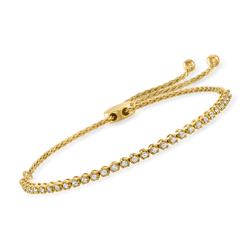 18kt gold over sterling bolo bracelet with round clear stones and braided chain design