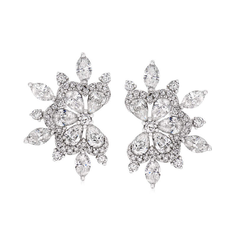 Fan-shaped diamond earrings, 18k white gold, post style