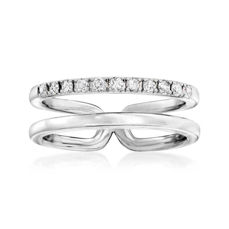 Sterling silver diamond open-space double-band ring with pave stones across top