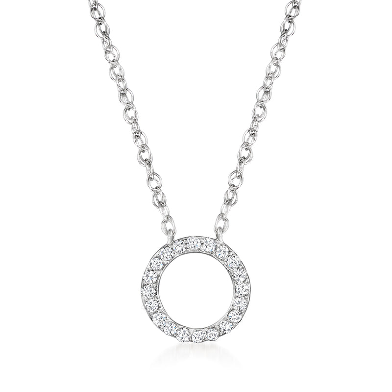 Sterling silver diamond eternity circle necklace with round pave pendant