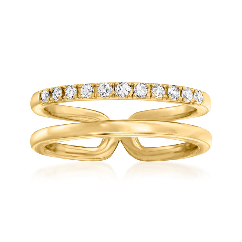 18kt gold over sterling open-space ring with round-cut diamond row
