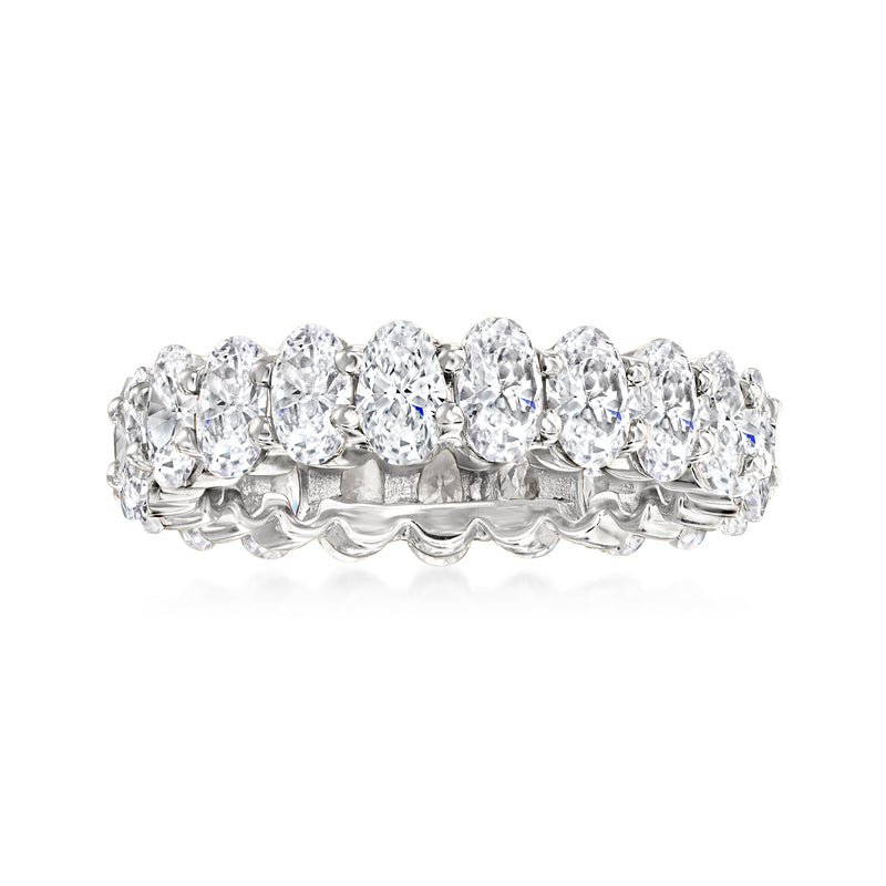 Sterling silver eternity ring with round, prong-set CZ stones across the band