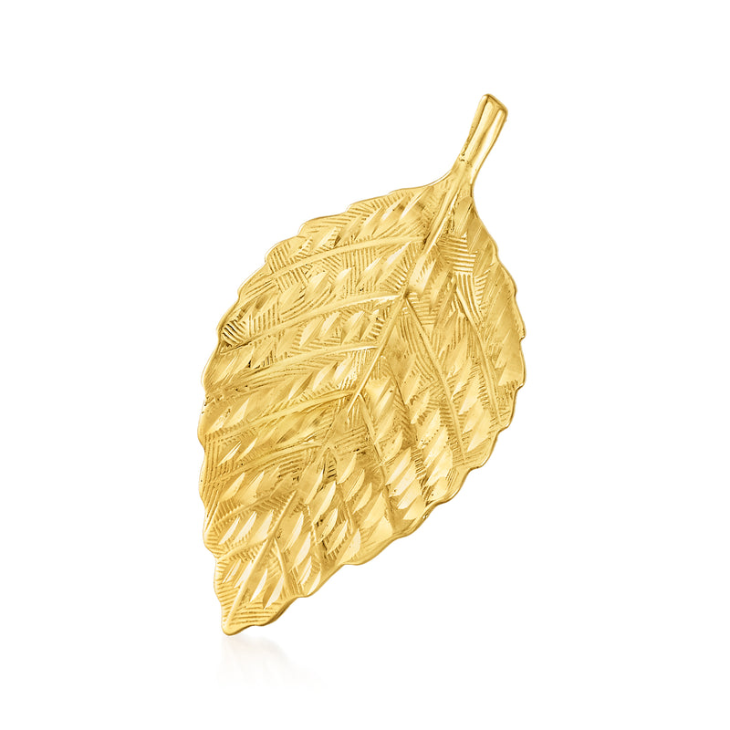 14kt yellow gold leaf pin with textured leaf pattern