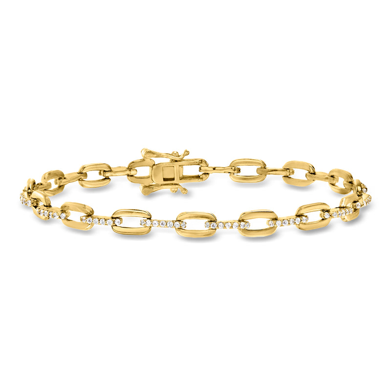 Gold over sterling link bracelet with oval CZ accents and lobster clasp