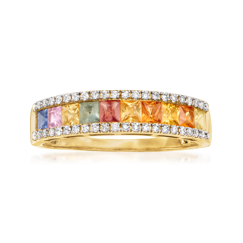 Multicolored sapphire and diamond ring in 14kt yellow gold