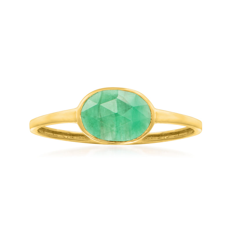 14kt yellow gold ring with oval green emerald gemstone centerpiece