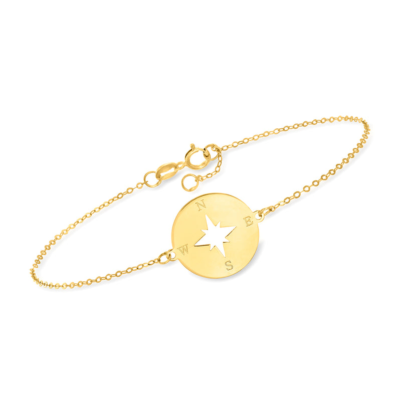 14kt yellow gold star cut-out disc bracelet with chain and clasp
