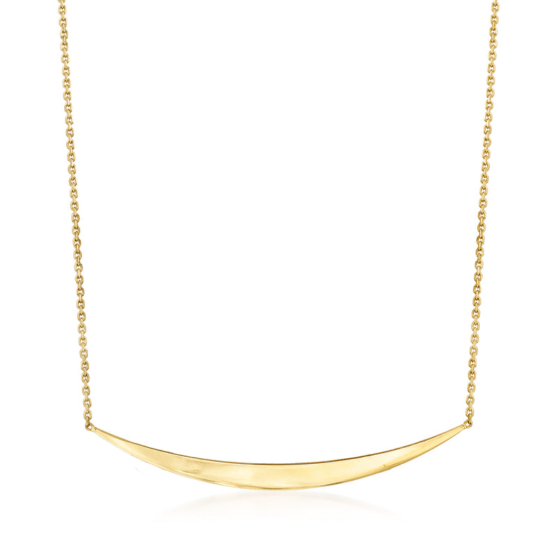 14kt yellow gold curved bar pendant necklace with thin chain