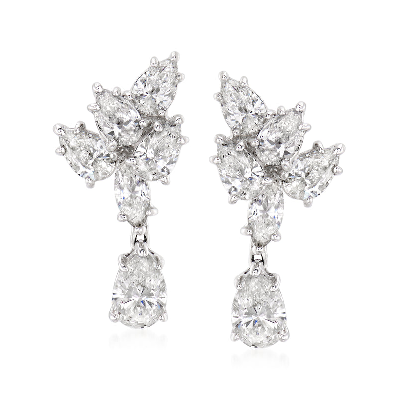 18kt white gold diamond cluster drop earrings with dangling stones