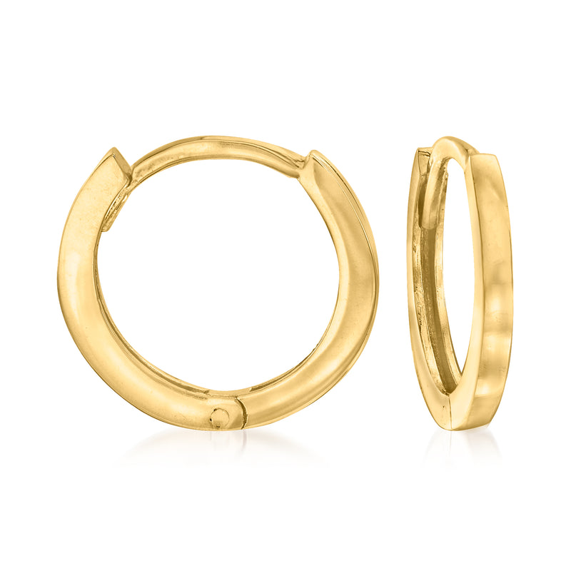 14kt yellow gold huggie hoop earrings, hinged clasp, round hoop pair