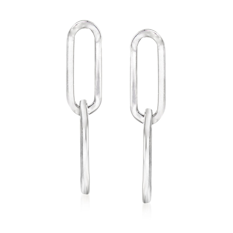Sterling silver drop earrings with paperclip link chain and oval loops
