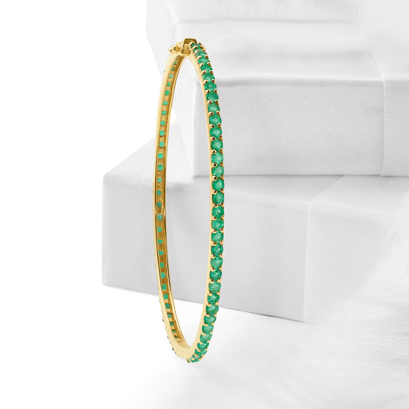 Emerald eternity bangle bracelet in gold over sterling