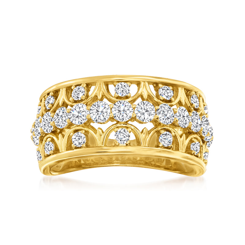 14kt yellow gold diamond openwork ring with round-cut stones, front view