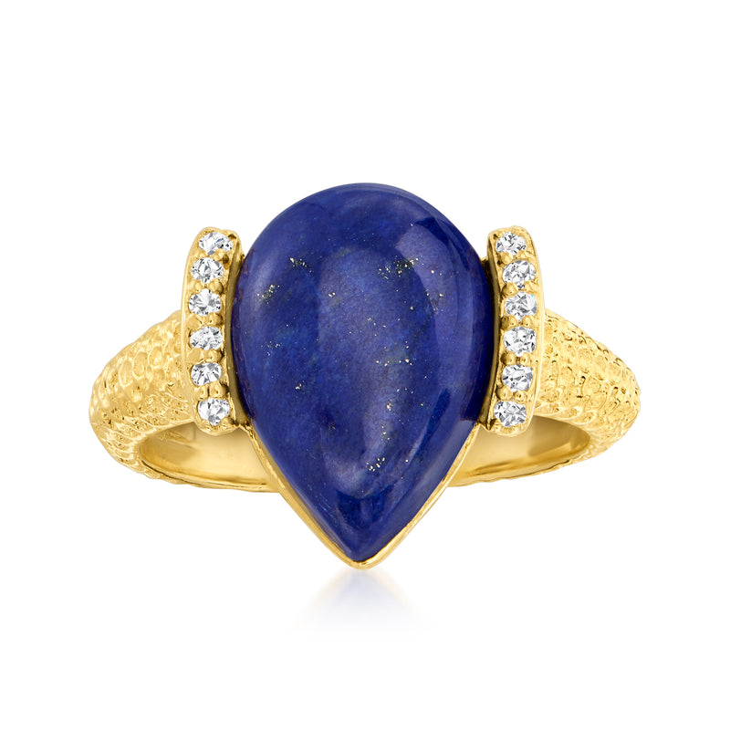 18k gold over sterling ring with pear-shaped blue lapis and diamond side accents