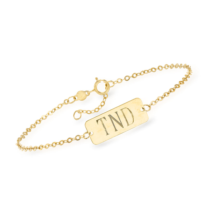 14kt yellow gold personalized bar bracelet with TND initials and chain links