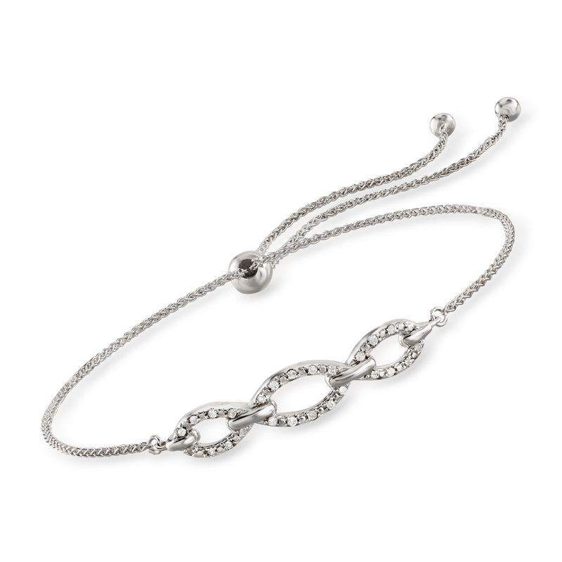 Sterling silver bolo bracelet with diamond-cut oval link detail