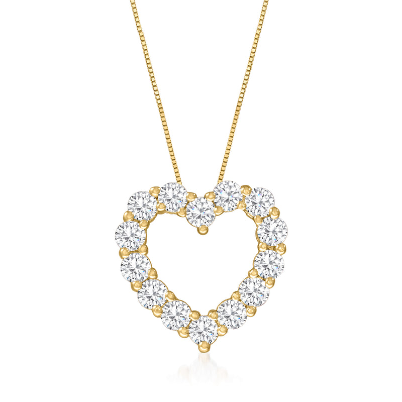 14kt yellow gold diamond heart pendant necklace with round white gemstones, 2.75 ct t.w.
