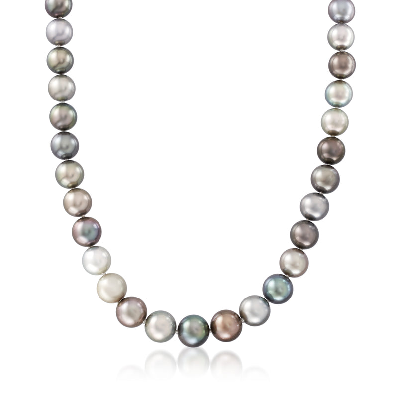 Multicolored cultured Tahitian pearl necklace with round pearls on white gold
