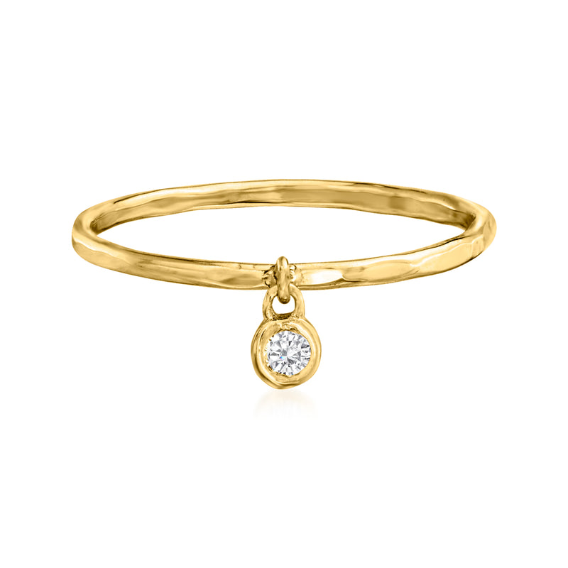 14kt yellow gold charm ring with bezel-set round diamond drop