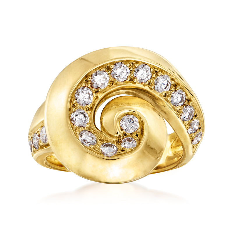 18kt yellow gold diamond swirl ring with round brilliant stones