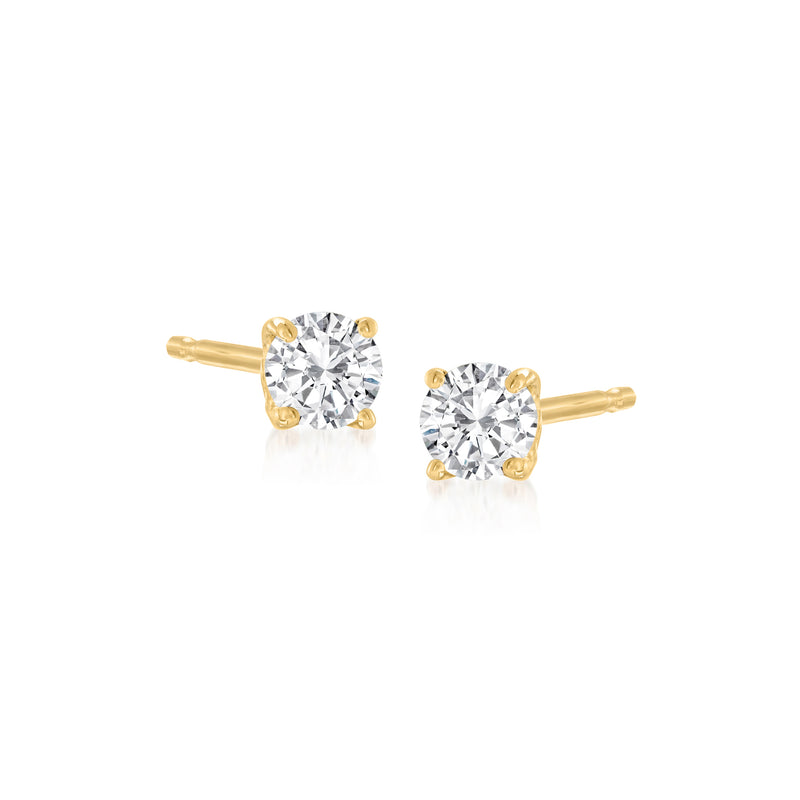 14kt yellow gold diamond stud earrings with round prong-set stones