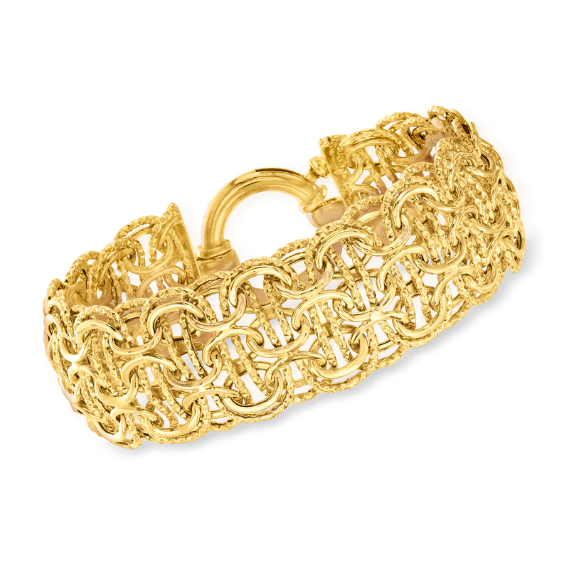 Gold over sterling link bracelet with multi-circle chain links, polished finish