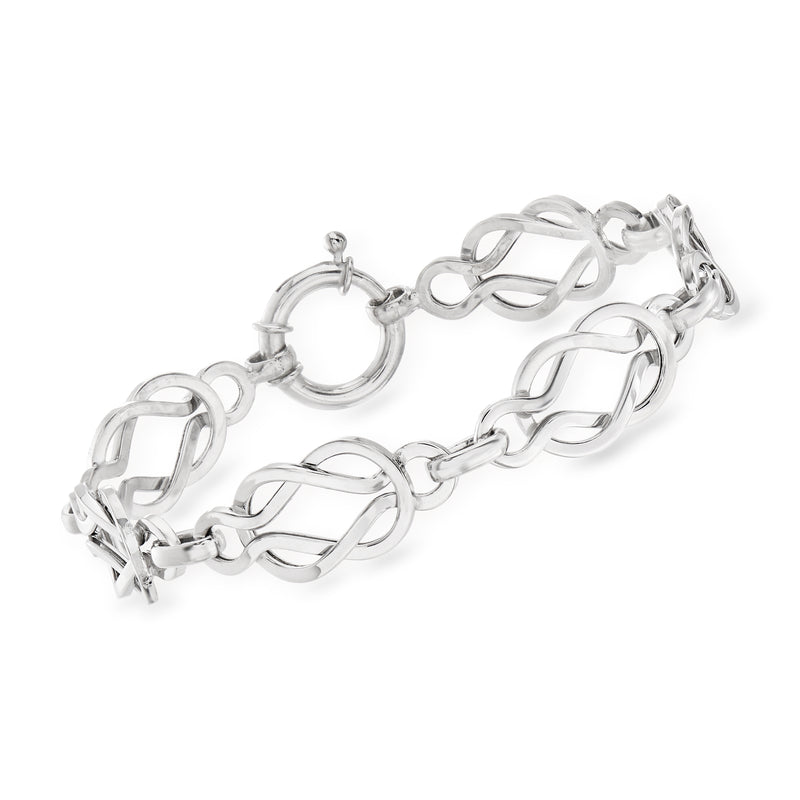 Sterling silver knot-link bracelet with interlocking oval chain links