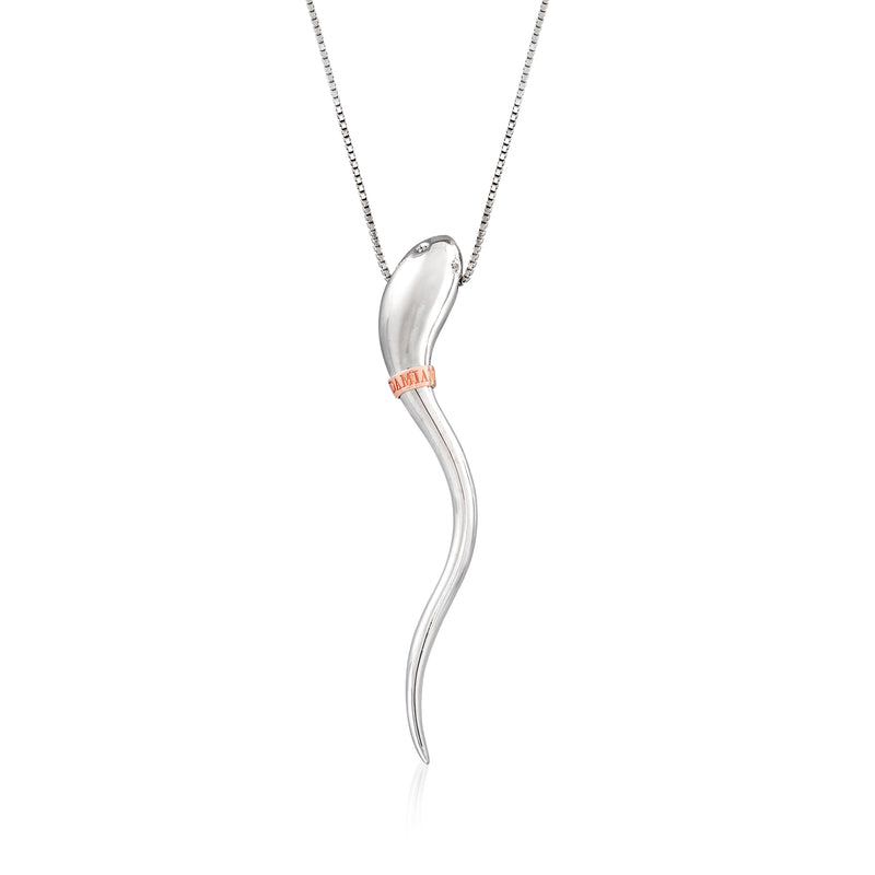 Two-tone gold snake pendant necklace with diamond accents on chain