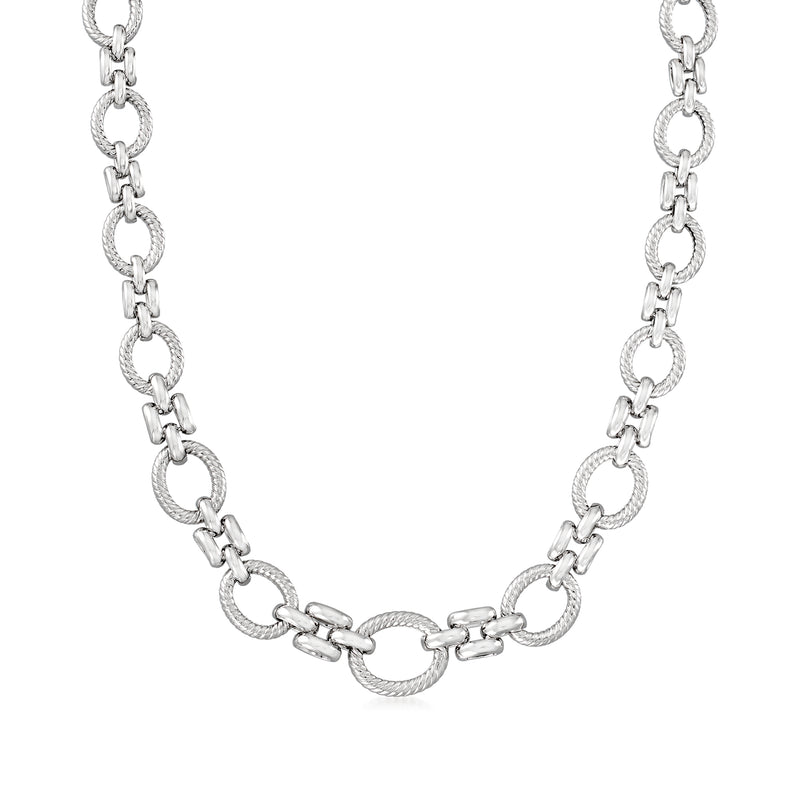Sterling silver twisted oval-link necklace with interlocking oval chain links