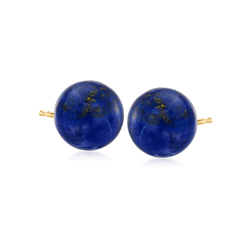 Round lapis stud earrings with blue cabochons and 14kt yellow-gold posts