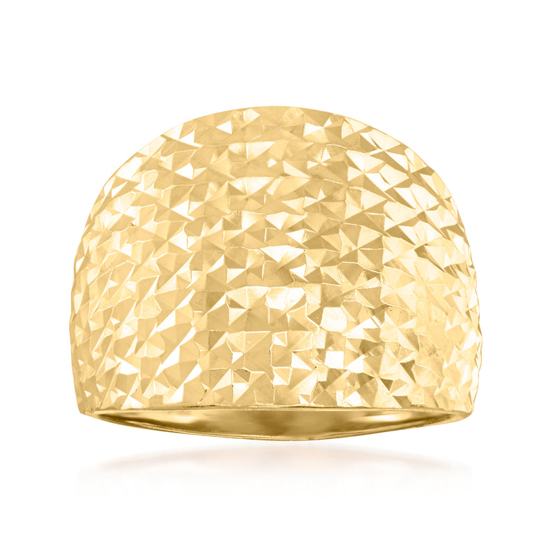 18kt gold over sterling dome ring with textured faceted top and polished band